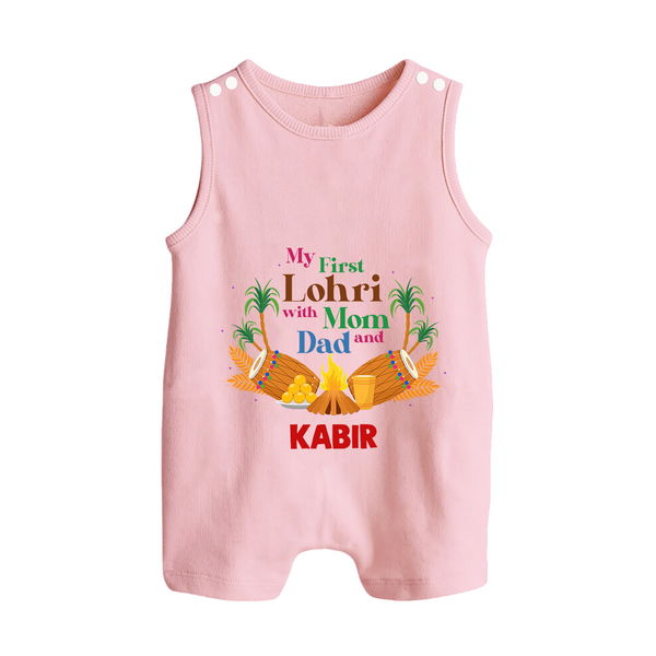 My First Lohri with mom & dad| Customized Romper Suit  - BABY PINK - 0 - 5 Months Old (Chest 18")