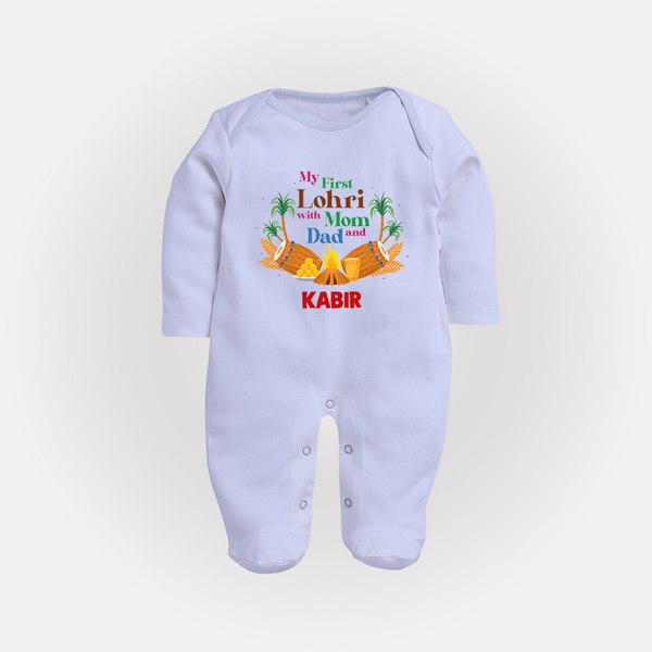 My First Lohri with mom & dad| Customized Fullbody suit  - BABY BLUE - New Born (Chest 7.5")