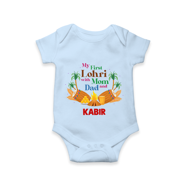 My First Lohri with mom & dad| Customized Romper  - BABY BLUE - New Born (Chest 14")