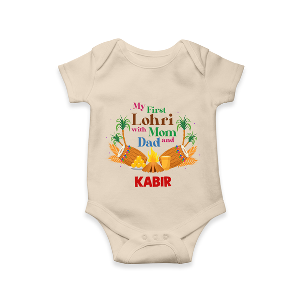 My First Lohri with mom & dad| Customized Romper  - IVORY - New Born (Chest 14")