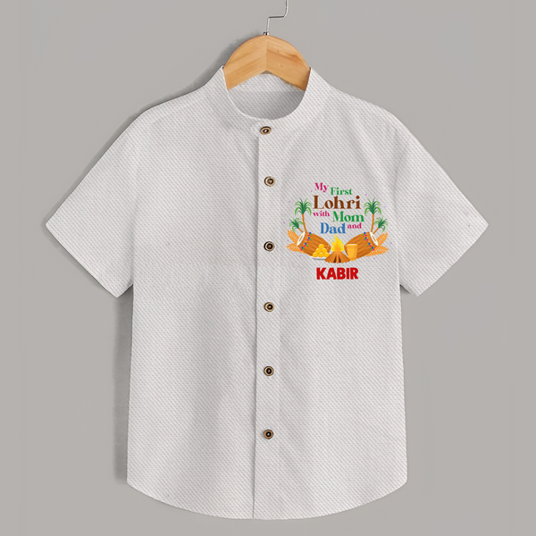 My First Lohri With Mom And Dad Customized Shirt For Kids With Name - WHITE - 0 - 6 Months Old (Chest 23")