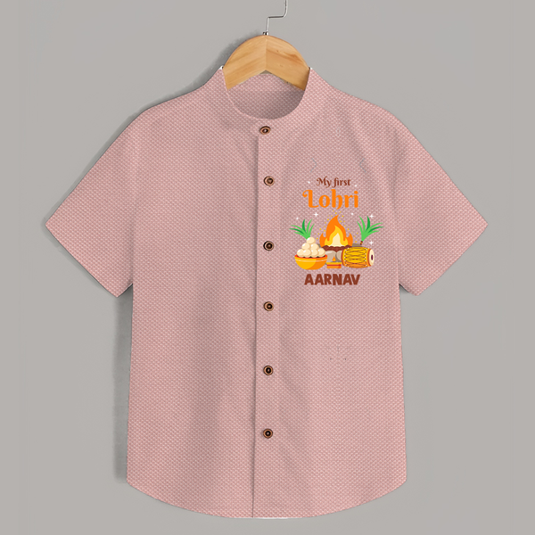 My First Lohri Customized Shirt For Kids With Name - PEACH - 0 - 6 Months Old (Chest 23")