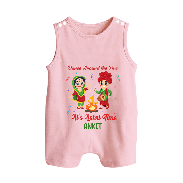 Dance Around The Fire - Lohri Themed Customized Romper Suit for Babies With Name - BABY PINK - 0 - 5 Months Old (Chest 18")