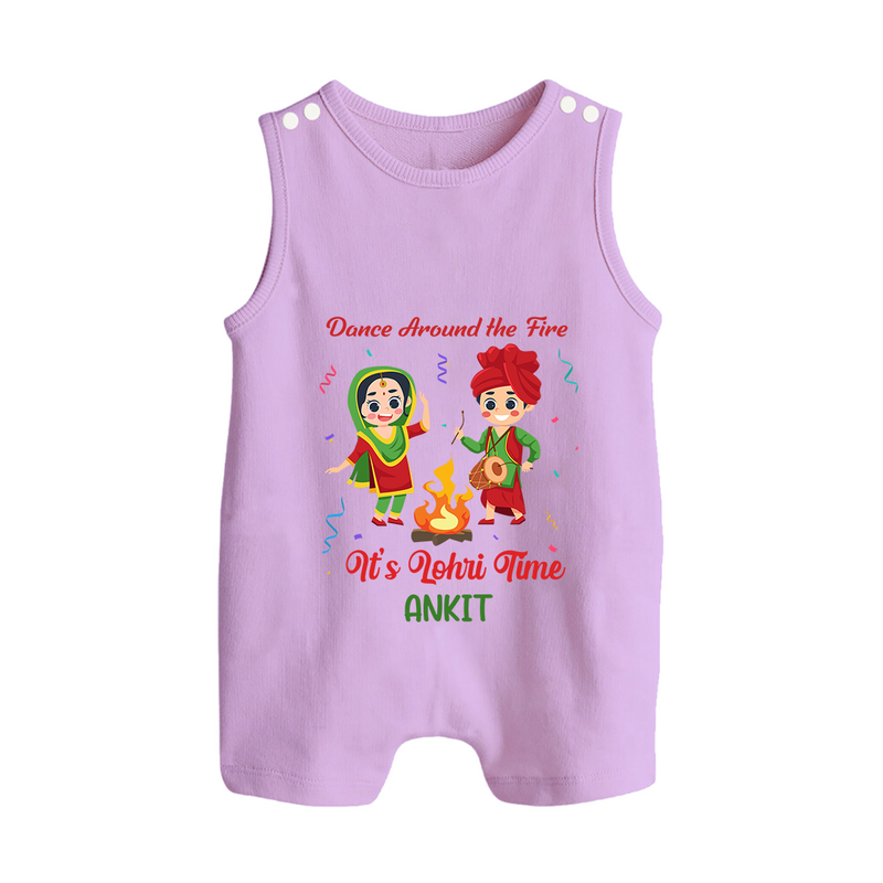 Dance Around The Fire - Lohri Themed Customized Romper Suit for Babies With Name - LILAC - 0 - 5 Months Old (Chest 18")