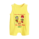 Dance Around The Fire - Lohri Themed Customized Romper Suit for Babies With Name - PASTEL YELLOW - 0 - 5 Months Old (Chest 18")