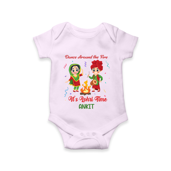 Dance Around The Fire - Lohri Themed Customized Romper for Babies With Name - LILAC - 0 - 3 Months Old (Chest 16")