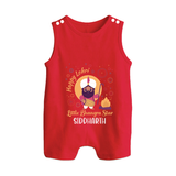 Tiny Celebrations - Lohri Themed Customized Romper Suit for Babies with Name - RED - 0 - 5 Months Old (Chest 18")