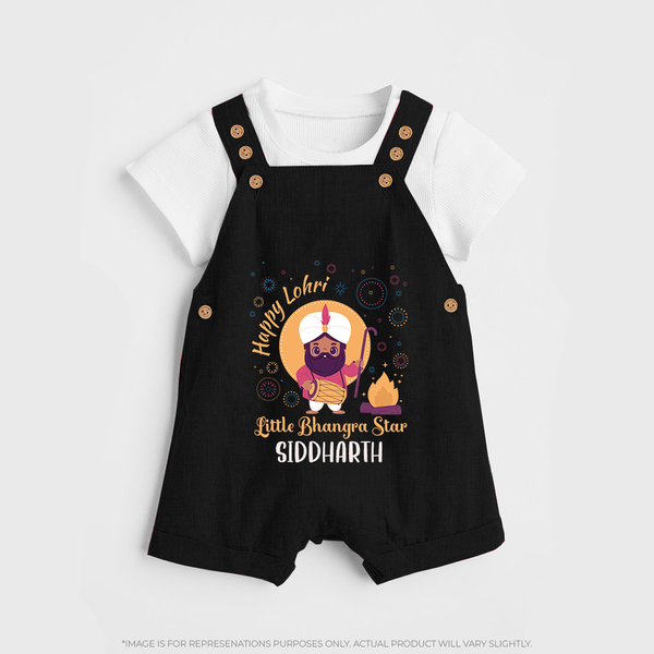 Tiny Celebrations - Lohri Themed Customized Dungaree Set for Kids with Name - BLACK - 0 - 5 Months Old (Chest 18")