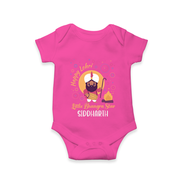 Tiny Celebrations - Lohri Themed Customized Romper for Babies with Name - HOT PINK - 0 - 3 Months Old (Chest 16")