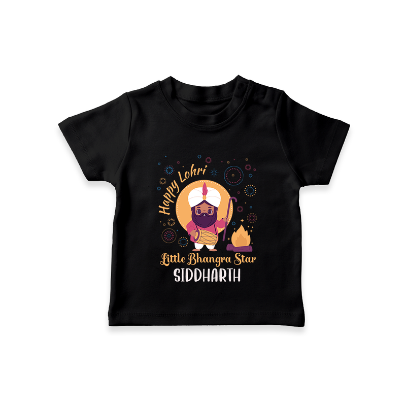 Tiny Celebrations - Lohri Themed Customized T-Shirt for Kids with Name - BLACK - 0-5 Months Old (Chest 17")