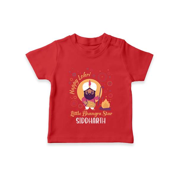 Tiny Celebrations - Lohri Themed Customized T-Shirt for Kids with Name - RED - 0-5 Months Old (Chest 17")