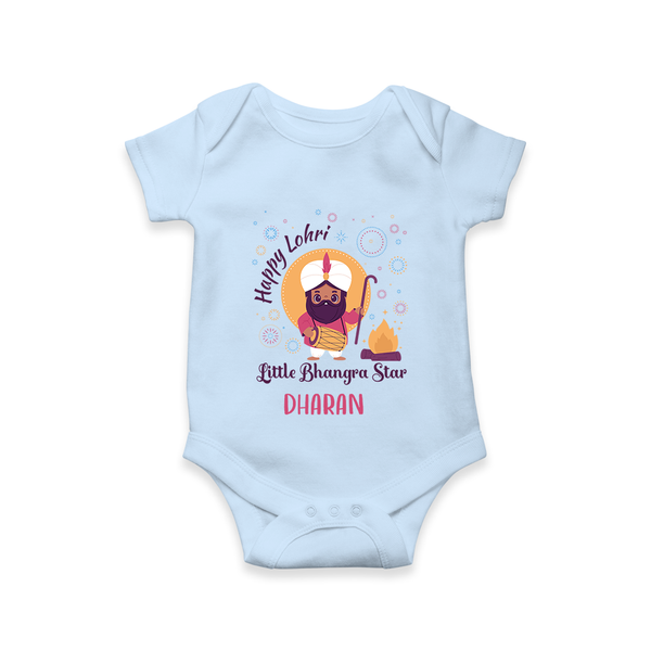 Tiny Celebrations - Lohri Themed Customized Romper for Babies with Name - BABY BLUE - 0 - 3 Months Old (Chest 16")