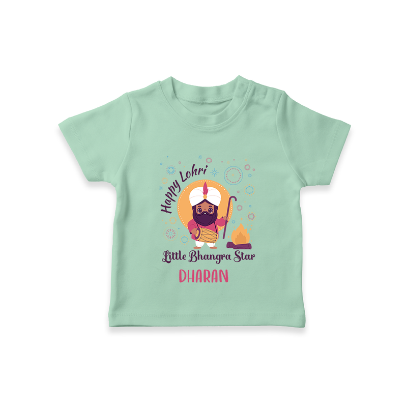 Tiny Celebrations - Lohri Themed Customized T-Shirt for Kids with Name - MINT GREEN - 0-5 Months Old (Chest 17")