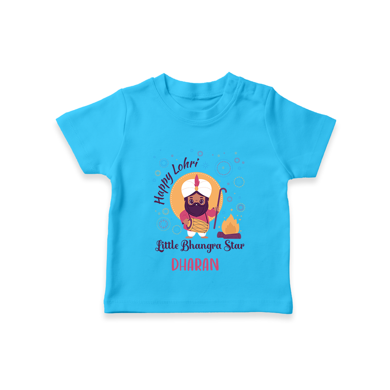 Tiny Celebrations - Lohri Themed Customized T-Shirt for Kids with Name - SKY BLUE - 0-5 Months Old (Chest 17")