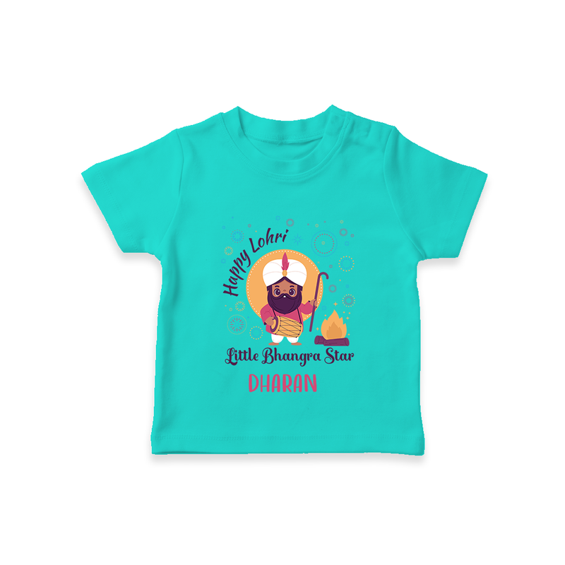 Tiny Celebrations - Lohri Themed Customized T-Shirt for Kids with Name - TEAL - 0-5 Months Old (Chest 17")