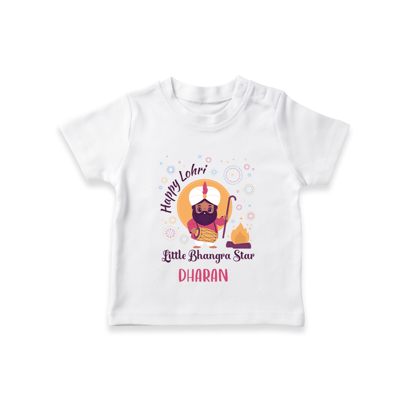 Tiny Celebrations - Lohri Themed Customized T-Shirt for Kids with Name - WHITE - 0-5 Months Old (Chest 17")