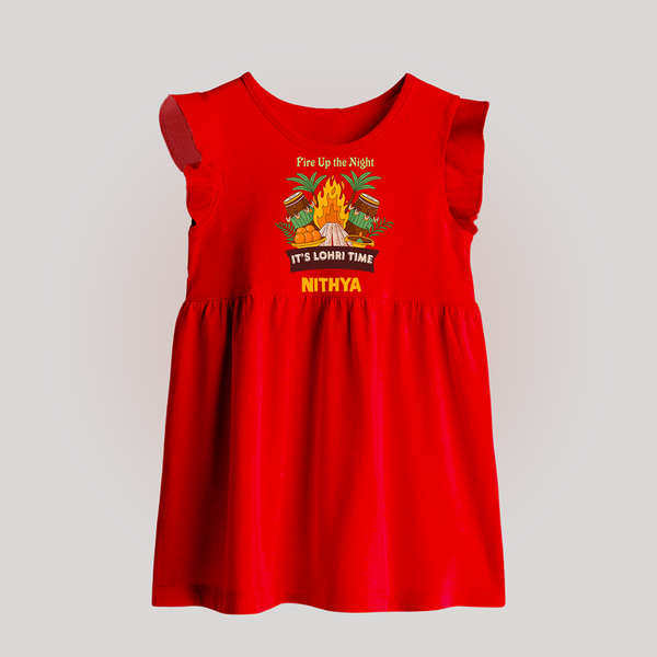 Lohri Bonfire - Customized Baby Frock for Kids with Name - RED - 0 - 3 Months Old (Chest 17")