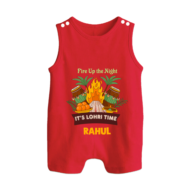 Lohri Bonfire - Customized Romper Suit for Babies with Name - RED - 0 - 5 Months Old (Chest 18")