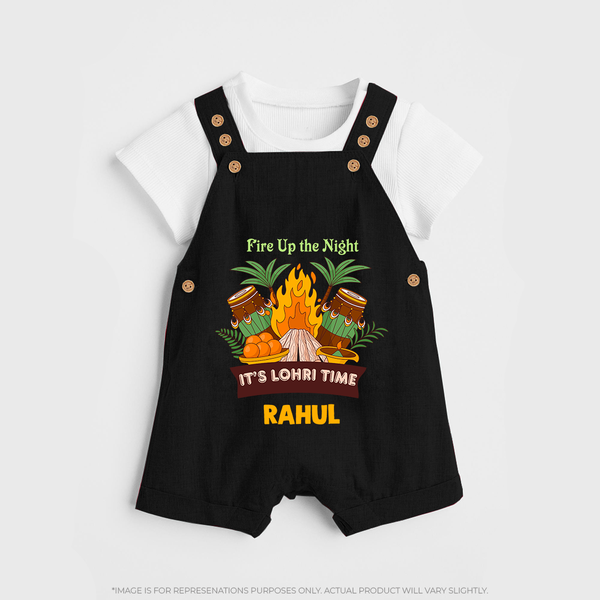 Lohri Bonfire - Customized Dungaree Set for Kids with Name - BLACK - 0 - 5 Months Old (Chest 18")