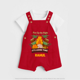 Fire up the night| Personalised Dungaree  with Name - RED - 0 - 5 Months Old (Chest 18")