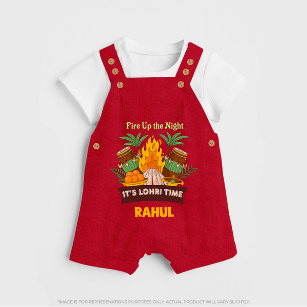 Fire up the night| Personalised Dungaree  with Name - RED - 0 - 5 Months Old (Chest 18")