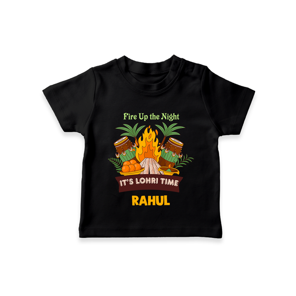 Fire up the night| Personalised T-Shirt  with Name - BLACK - 0-5 Months Old (Chest 17")