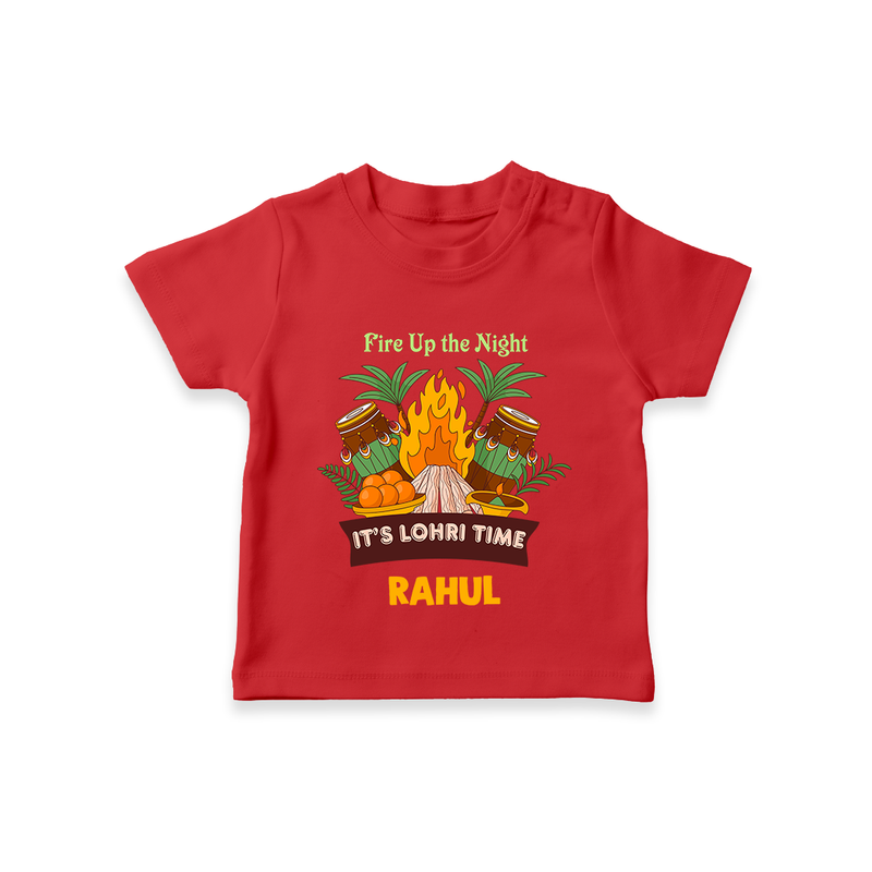 Lohri Bonfire - Customized T-Shirt for Kids with Name - RED - 0-5 Months Old (Chest 17")