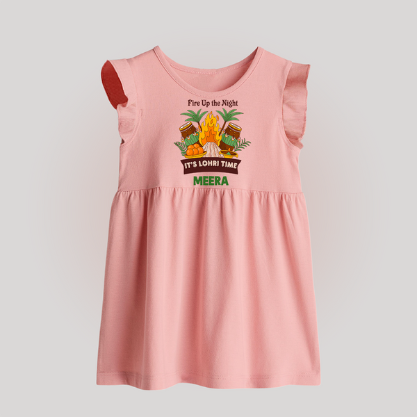 Lohri Bonfire - Customized Baby Frock for Kids with Name - BABY PINK - 0 - 3 Months Old (Chest 17")