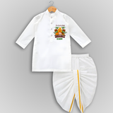 Lohri Bonfire - Customized Drapped Dhoti for Kids with Name - WHITE - 0 - 6 Month Old (Chest 24", Kurta Length 14" , Waist 19", Dhoti Length 14")