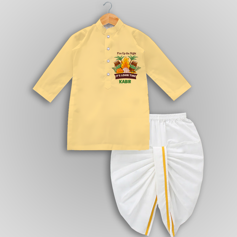 Lohri Bonfire - Customized Drapped Dhoti for Kids with Name - YELLOW - 0 - 6 Month Old (Chest 24", Kurta Length 14" , Waist 19", Dhoti Length 14")