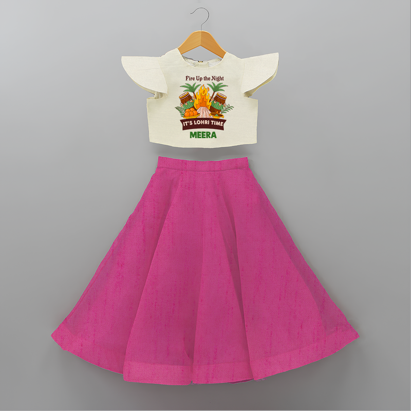 Lohri Bonfire - Customized Crop Top And Skirt for Kids with Name - FUSCHIA - 6 - 9 Months Old (Chest 20" , Frock Waist 20")