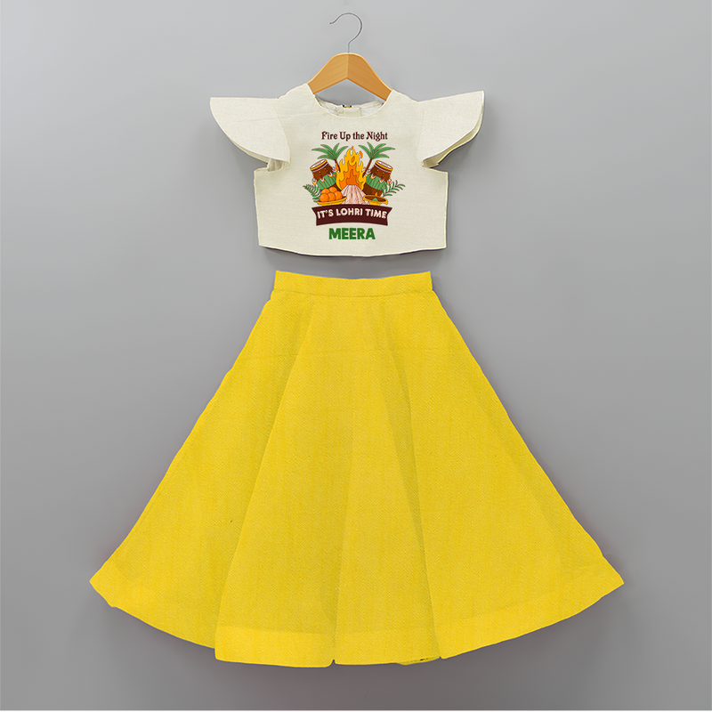 Lohri Bonfire - Customized Crop Top And Skirt for Kids with Name - YELLOW - 6 - 9 Months Old (Chest 20" , Frock Waist 20")