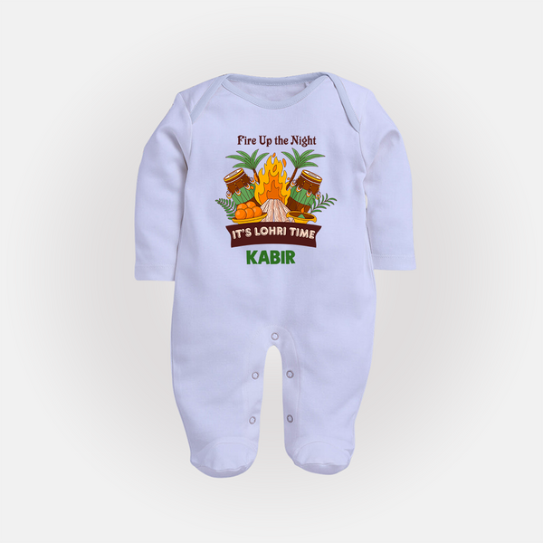 Fire up the night| Personalised Fullbody suit  with Name - BABY BLUE - New Born (Chest 7.5")