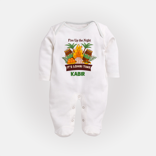 Lohri Bonfire - Customized Sleep Suit for Babies with Name - WHITE - New Born (Chest 7.5")