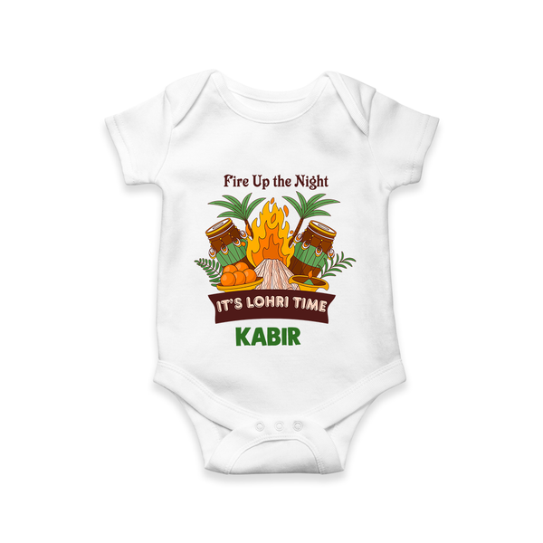 Lohri Bonfire - Customized Romper for Babies with Name - WHITE - 0 - 3 Months Old (Chest 16")