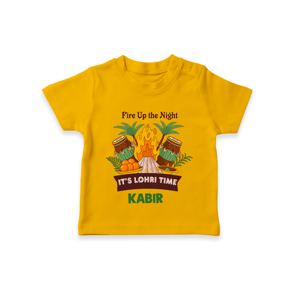 Fire up the night| Personalised T-Shirt  with Name - CHROME YELLOW - 0-5 Months Old (Chest 17")