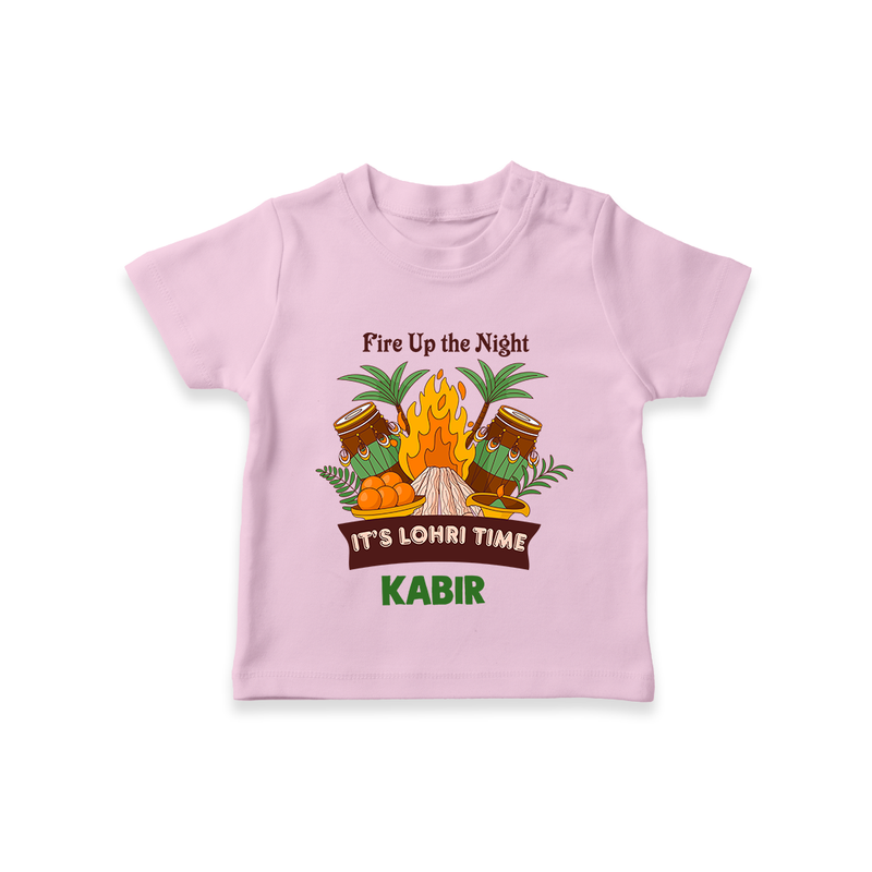 Lohri Bonfire - Customized T-Shirt for Kids with Name - PINK - 0-5 Months Old (Chest 17")