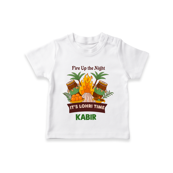 Lohri Bonfire - Customized T-Shirt for Kids with Name - WHITE - 0-5 Months Old (Chest 17")