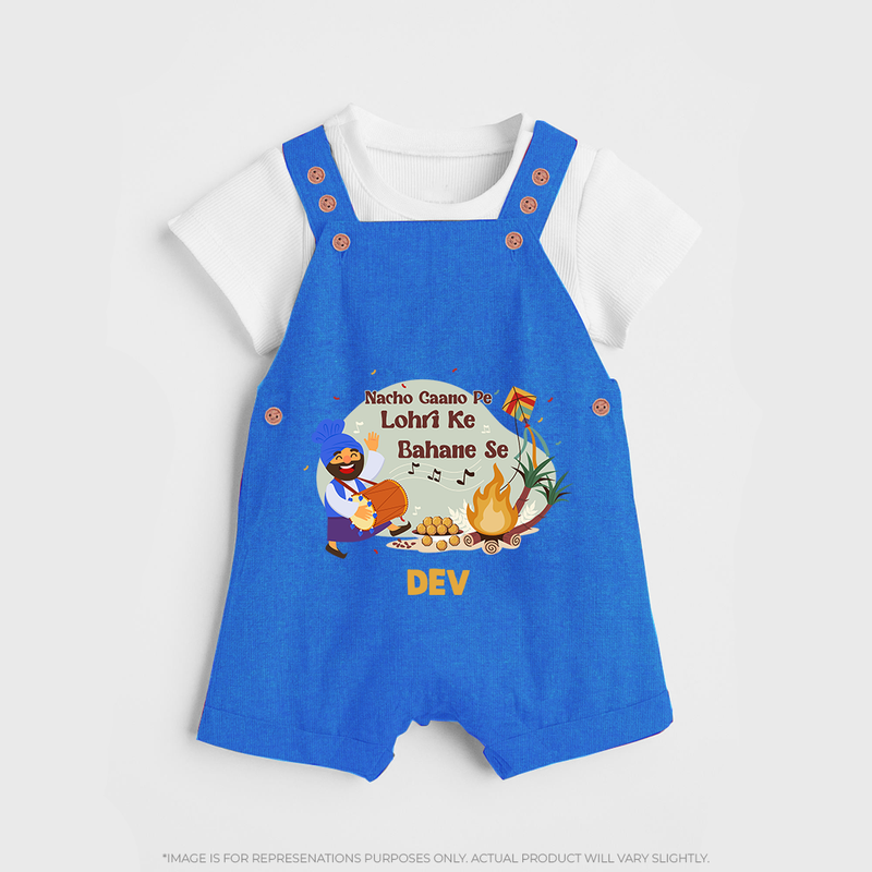 Lohri Delight - Customized Dungaree Set for Kids with Name - COBALT BLUE - 0 - 5 Months Old (Chest 18")