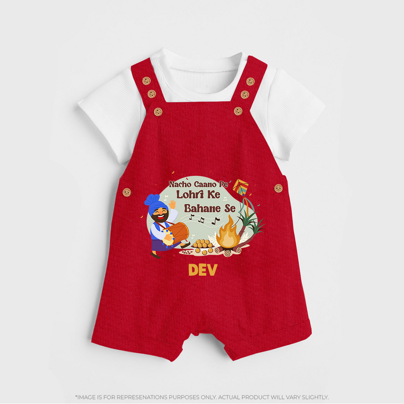 Lohri Delight - Customized Dungaree Set for Kids with Name - RED - 0 - 5 Months Old (Chest 18")