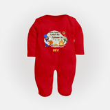 Lohri Delight - Customized Sleep Suit for Babies with Name - RED - New Born (Chest 7.5")