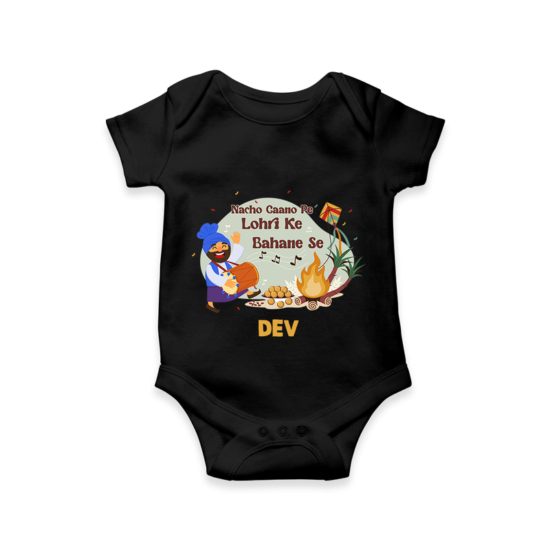 Lohri Delight - Customized Romper for Babies with Name - BLACK - 0 - 3 Months Old (Chest 16")