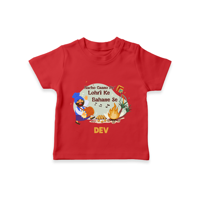 Lohri Delight - Customized T-Shirt for Kids with Name - RED - 0-5 Months Old (Chest 17")