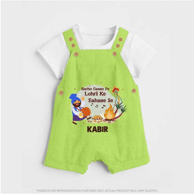 Lohri Delight - Customized Dungaree Set for Kids with Name - GREEN - 0 - 5 Months Old (Chest 18")