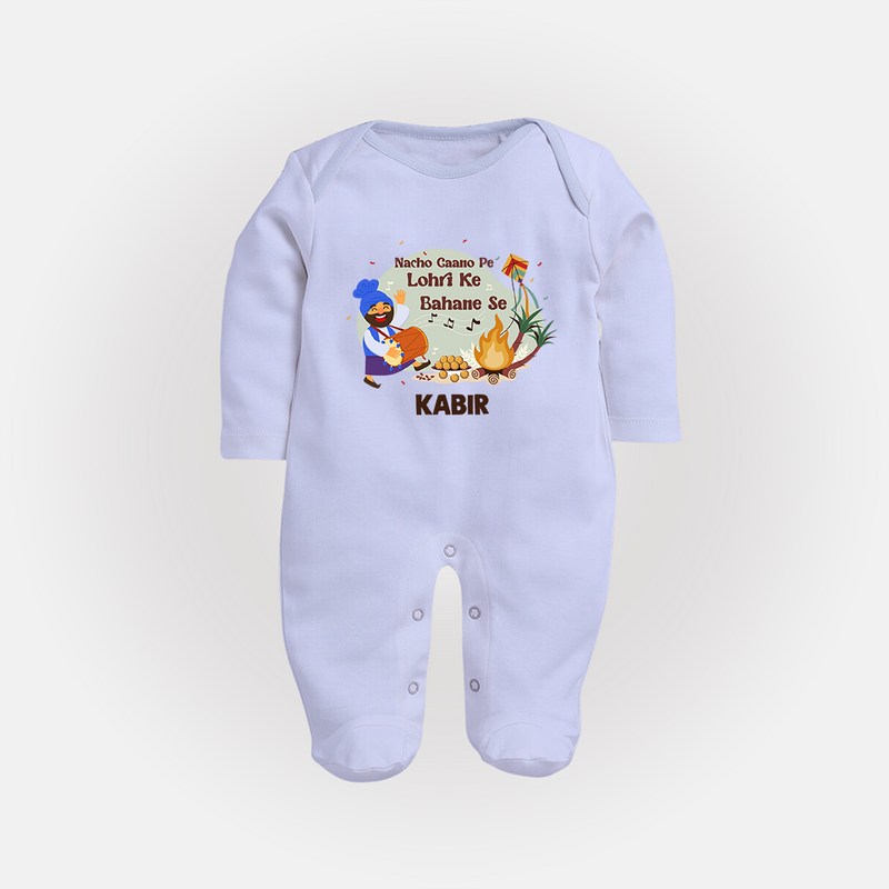 Lohri Delight - Customized Sleep Suit for Babies with Name - BABY BLUE - New Born (Chest 7.5")