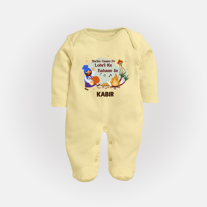 Lohri Delight - Customized Sleep Suit for Babies with Name - PASTEL YELLOW - New Born (Chest 7.5")