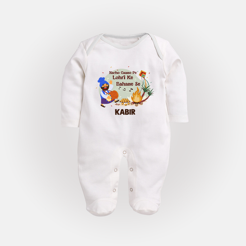 Lohri Delight - Customized Sleep Suit for Babies with Name - WHITE - New Born (Chest 7.5")