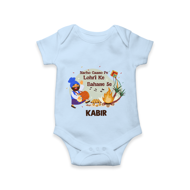 Lohri Delight - Customized Romper for Babies with Name - BABY BLUE - 0 - 3 Months Old (Chest 16")