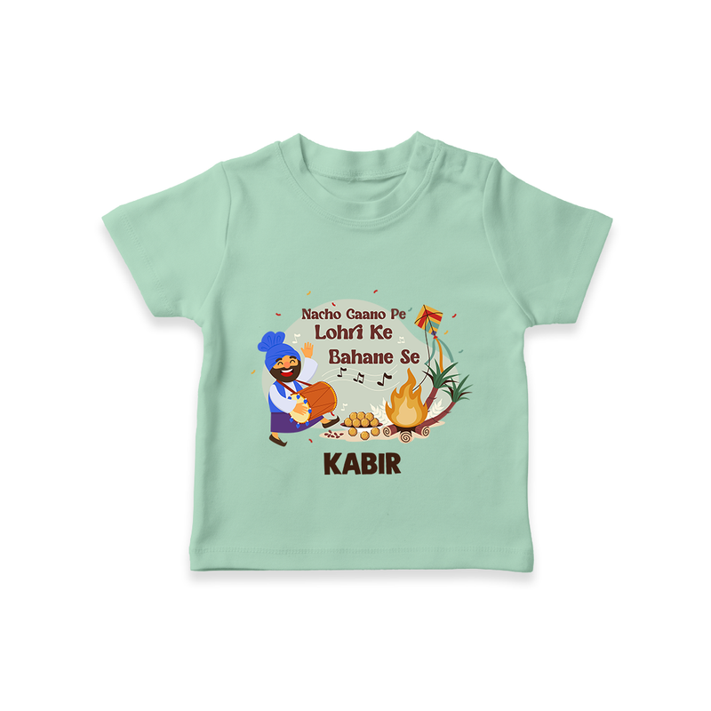 Lohri Delight - Customized T-Shirt for Kids with Name - MINT GREEN - 0-5 Months Old (Chest 17")