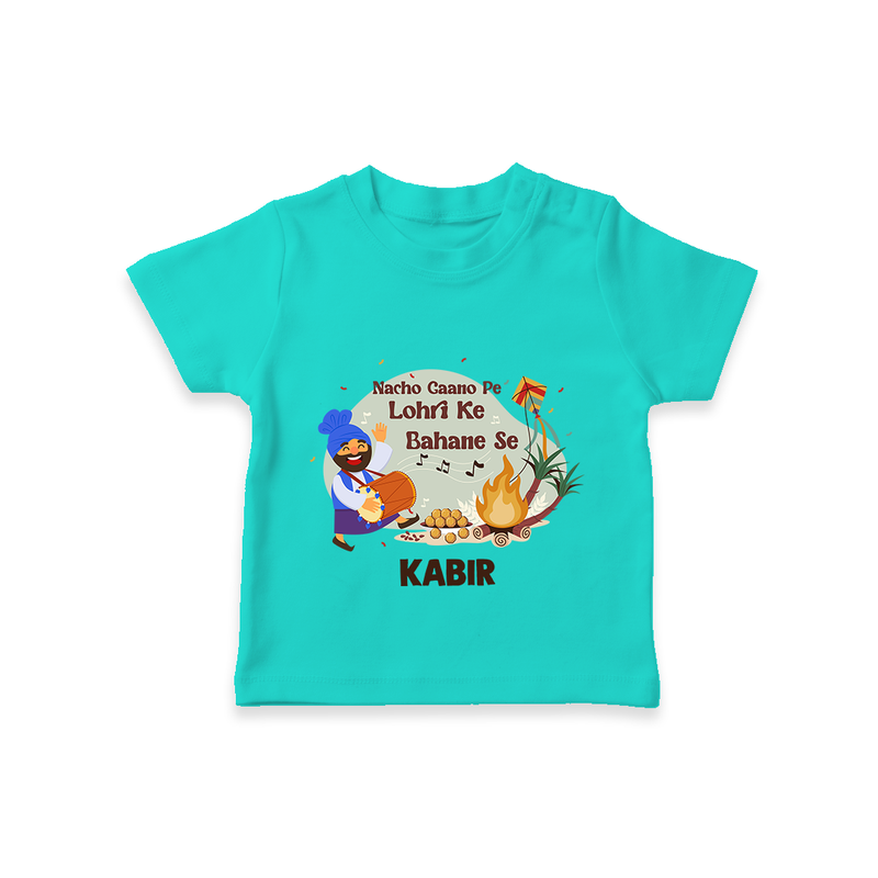 Lohri Delight - Customized T-Shirt for Kids with Name - TEAL - 0-5 Months Old (Chest 17")